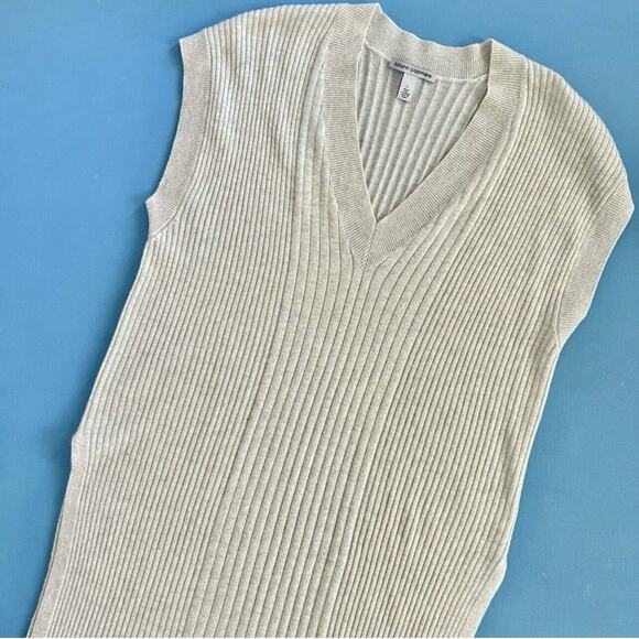 Autumn Cashmere Ribbed V-Neck Butterscotch Brown Tunic Knit Sweater Dress - Picture 5 of 6